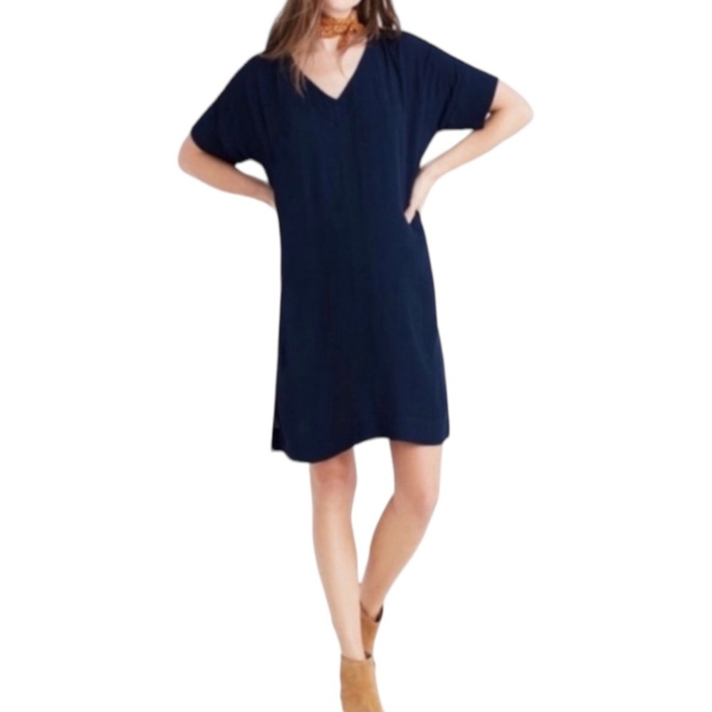 Madewell Navy Blue Short Sleeve V Neck, Shift Shirtdress